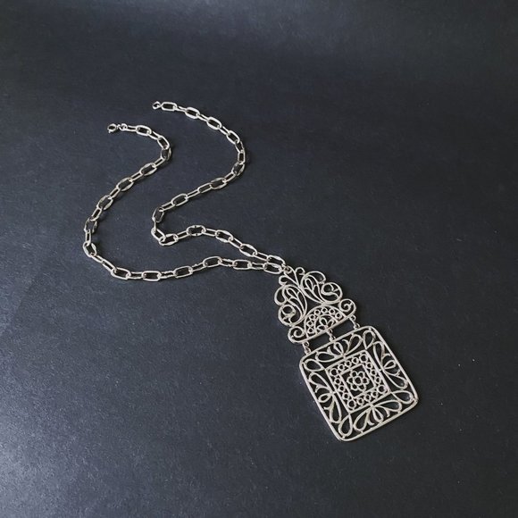 Vintage Silver Openwork Filigree Chain Necklace - Picture 6 of 8